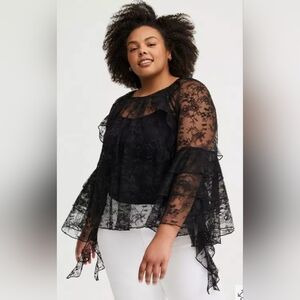 Torrid Black Lace Ruffle Blouse